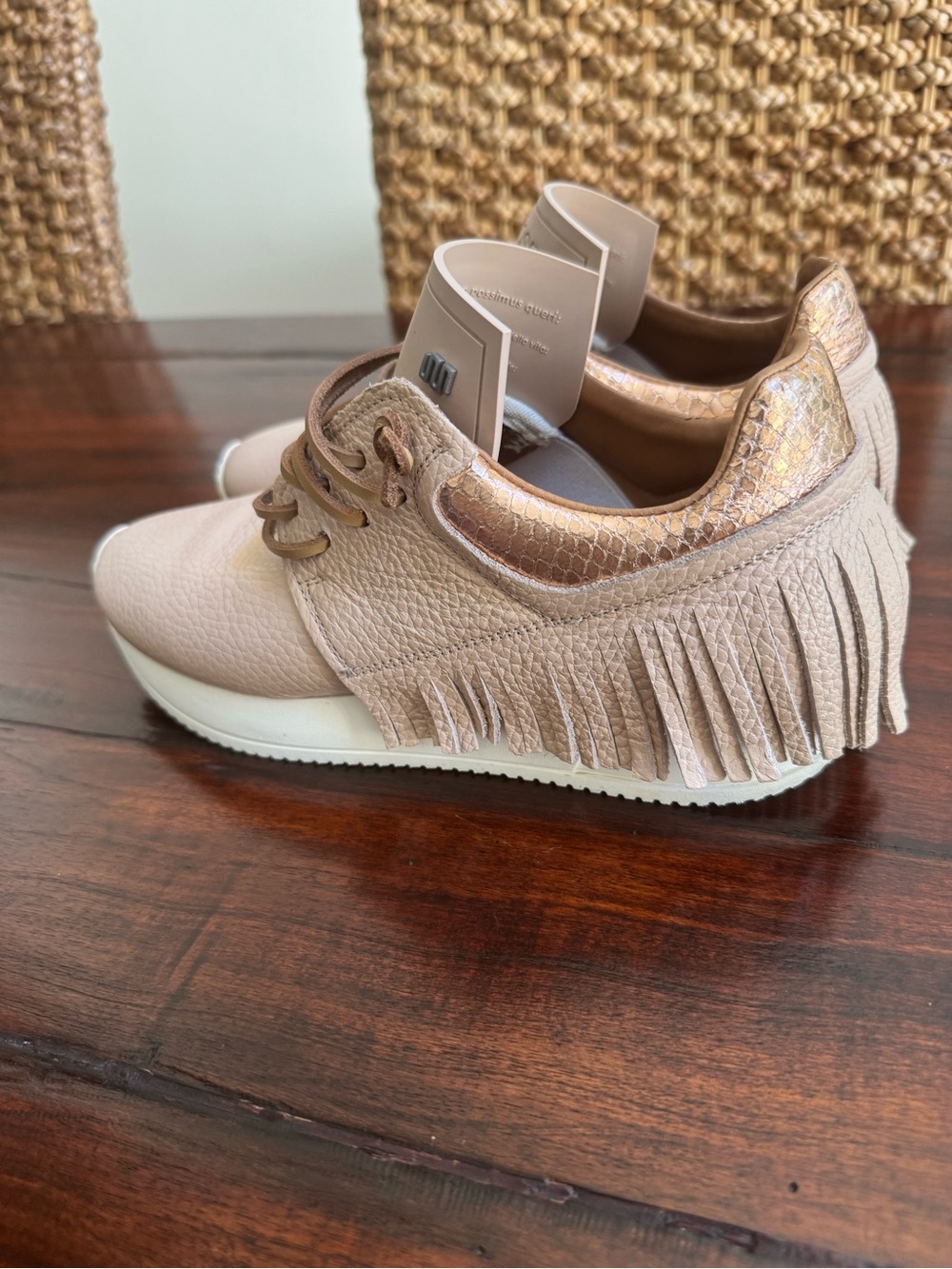 ESSUE ESSUESSE Fringe Sneakers Tan Rose Gold Tone Size 37 US 7 - 7.5